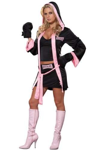 Woman's Boxer Girl Costume Alternate View showcasing the royal blue champion robe draped over the shoulders