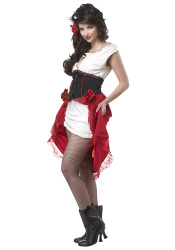 Side profile view of the Women's Cantina Gal Halloween Costume showing dress flow