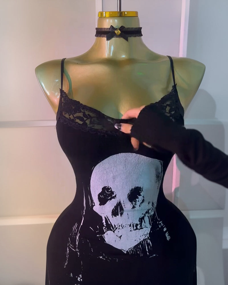 Black Skull Suspender Lace Dress view 2