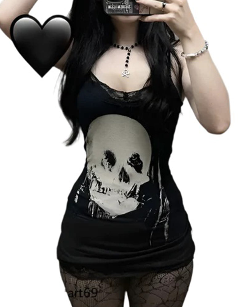 Black Skull Suspender Lace Dress view 5